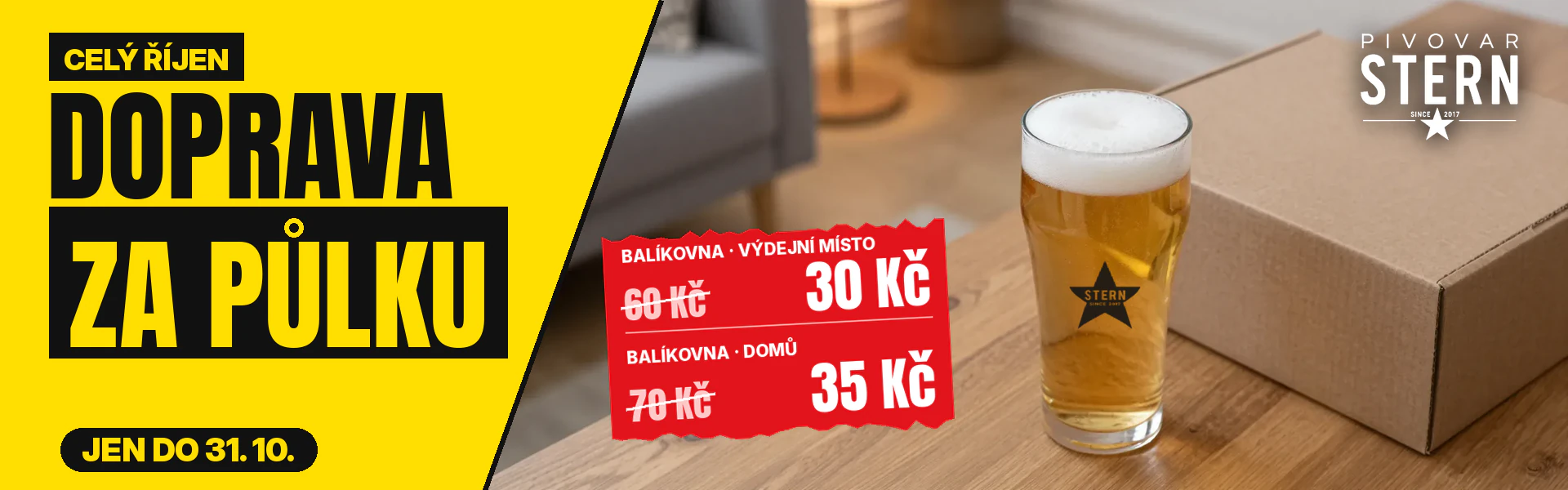 Half-price shipping until 31 October: Balíkovna pick-up point CZK 30 instead of 60, home delivery CZK 35 instead of 70